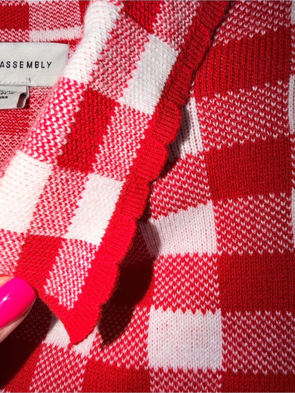 Free Assembly, Red & White Gingham Knit Sweater and A-line Skirt Set, Red, L - Picture 5 of 11